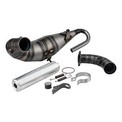 Rennauspuff QUATTRINI M3-200-S, Stahl klarlackiert, Dämpfer: Aluminium Farbe (ESD): silber für Vespa 90/R/SS/100/125/PV/ET3