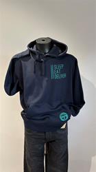 Hoodie - Navi blue mit Print in Türkis