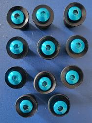 11 Stück Verkleidungsschrauben, M5, Aluminium, blau eloxiert, mit Gummimuttern und Unterlegscheiben aus Kunststoff