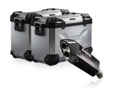 TRAX ADV Alukoffer-System + Akrapovic. Silbern. 45/45 l. BMW R 1300 GS Adv. (24-).