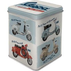 Blechdose mit Motiv Vespa - Model Chart Motorroller bunt