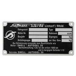 Typenschild "Hoffmann-Werke Lintdorf/Rhld." für Vespa Hoffmann