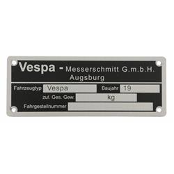 Typenschild "Vespa-Messerschmitt GmbH Augsburg" für Vespa alle dt. Modelle '55-'57