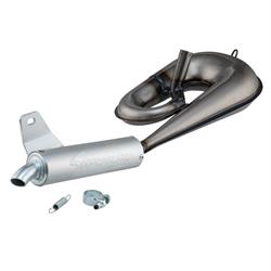 Rennauspuff SIMONINI Serpentone, Stahl klarlackiert, Dämpfer: Aluminium Farbe (ESD): silber für PIAGGIO Ciao/Boxer/Bravo 50ccm 2T AC