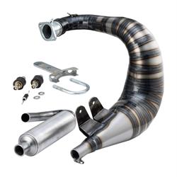 Rennauspuff für M200, Stahl klarlackiert, Dämpfer: Aluminium Farbe (ESD): silber für Vespa 90/R/SS/100/125/PV/ET3