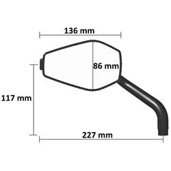 Spiegel WUNDERKIND rechts, 
Nierenform, 
silber/schwarz, 
für Vespa GTS/GTS Super 125
/300/310ccm (2023-) 
Gewinde Spiegelstange: M10x1,25mm - 
Rechtsgewinde, Homologation:
mit E-Prüfzeichen, 
als Acc