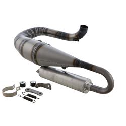 Rennauspuff QUATTRINI M3PX, Stahl klarlackiert, Dämpfer: Aluminium Farbe (ESD): silber für Vespa 125 GT/GTR/TS/150 GL/Sprint/V/PX80-150/PE/Lusso/Cosa 1