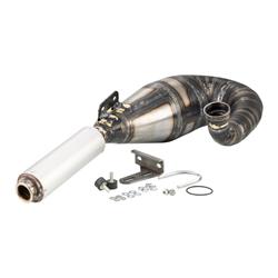 Rennauspuff SIP BFA 306, Stahl klarlackiert, Dämpfer: Aluminium Farbe (ESD): silber für Vespa 125 VNA-TS/150 VBA-Super/160 GS/180 SS/Rally/PX/PE/Lusso/T5