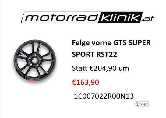 Vespa Felge vorne GTS SUPER SPORT RST22