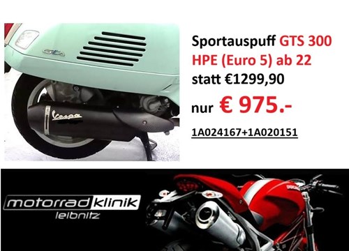 Sportauspuff Vespa statt €1299,90 nur € 975.-  GTS 300 HPE (Euro 5) ab dem Modelljahr 2022
