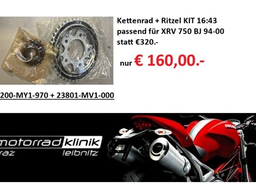 Kettenrad + Ritzel KIT 16:43 passend für XRV 750 BJ 94-00 statt € 320 nur € 160,00.-