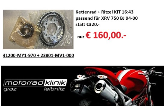 Honda Kettenrad + Ritzel KIT 16:43 passend für XRV 750 BJ 94-00 statt € 320 nur € 160,00.-