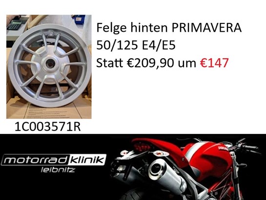 Vespa Felge hinten PRIMAVERA 50/125 e4,e5