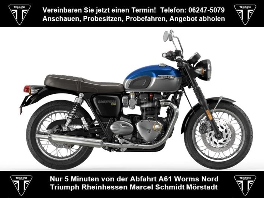 Verleihmotorrad Triumph Bonneville T120 vom Händler Kfz- und Zweirad-Technik Marcel Schmidt Bild 1: Verleihmotorrad Triumph Bonneville T120 vom Händler Kfz- und Zweirad-Technik Marcel Schmidt