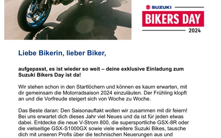 An diesem Tag können verschiedene Suzuki Modelle  probegefahren werde
