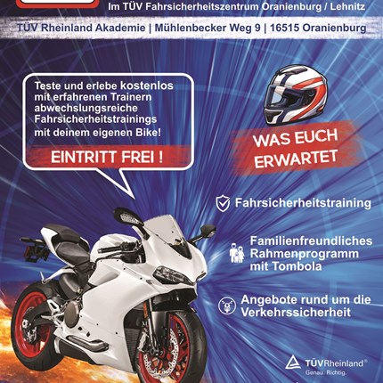 BIKERDAY kostenlose Fahrsicherheitstrainings, kostenlose Probefahrten Suzuki, TGB, KTM, Offroadparcour
