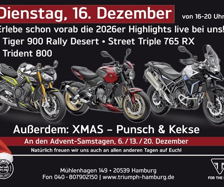 Motorrad Termin PREVIEW Trident800, Tiger 900 RallyDesert, Street Triple RX