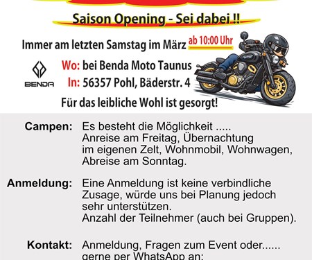 Motorrad Termin OPEN HOUSE – Saison Opening bei Benda Moto Taunus