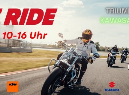 Test Ride Day – 16. Mai Freut euch auf ein echtes Highlight: Der Kawasaki Showtruck und der Triumph Showtruck sind bei uns vor Ort und bringen die neuesten Modelle direkt zum Ausprobieren mit.